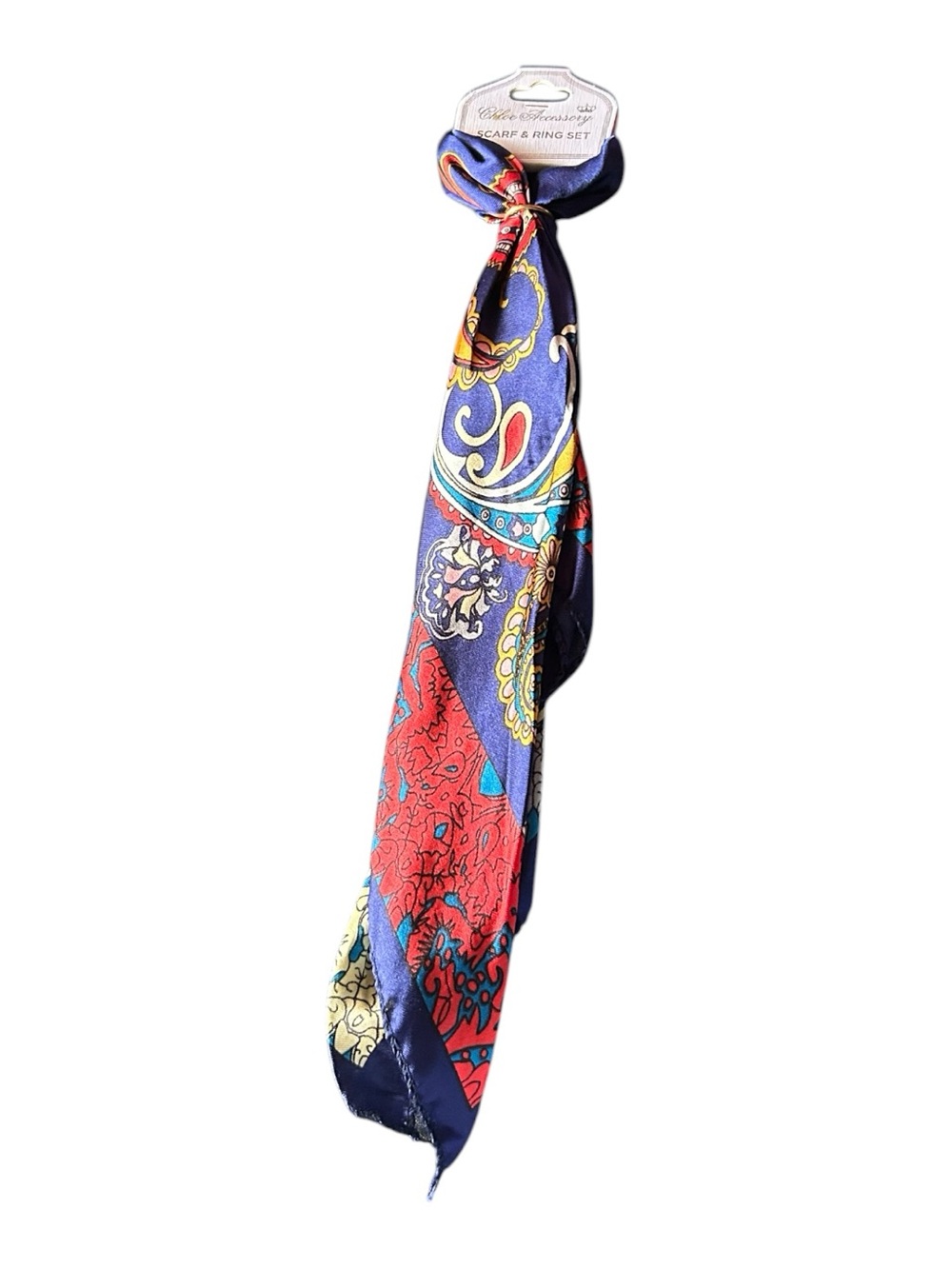 4/$20 Chloe Paisley Oblong Scarf in Navy, Red & Yellow